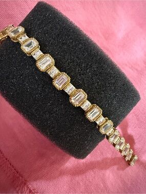 Judith Ripka sterling, silver Gold cladand Clear Crystal Link Bracelet
